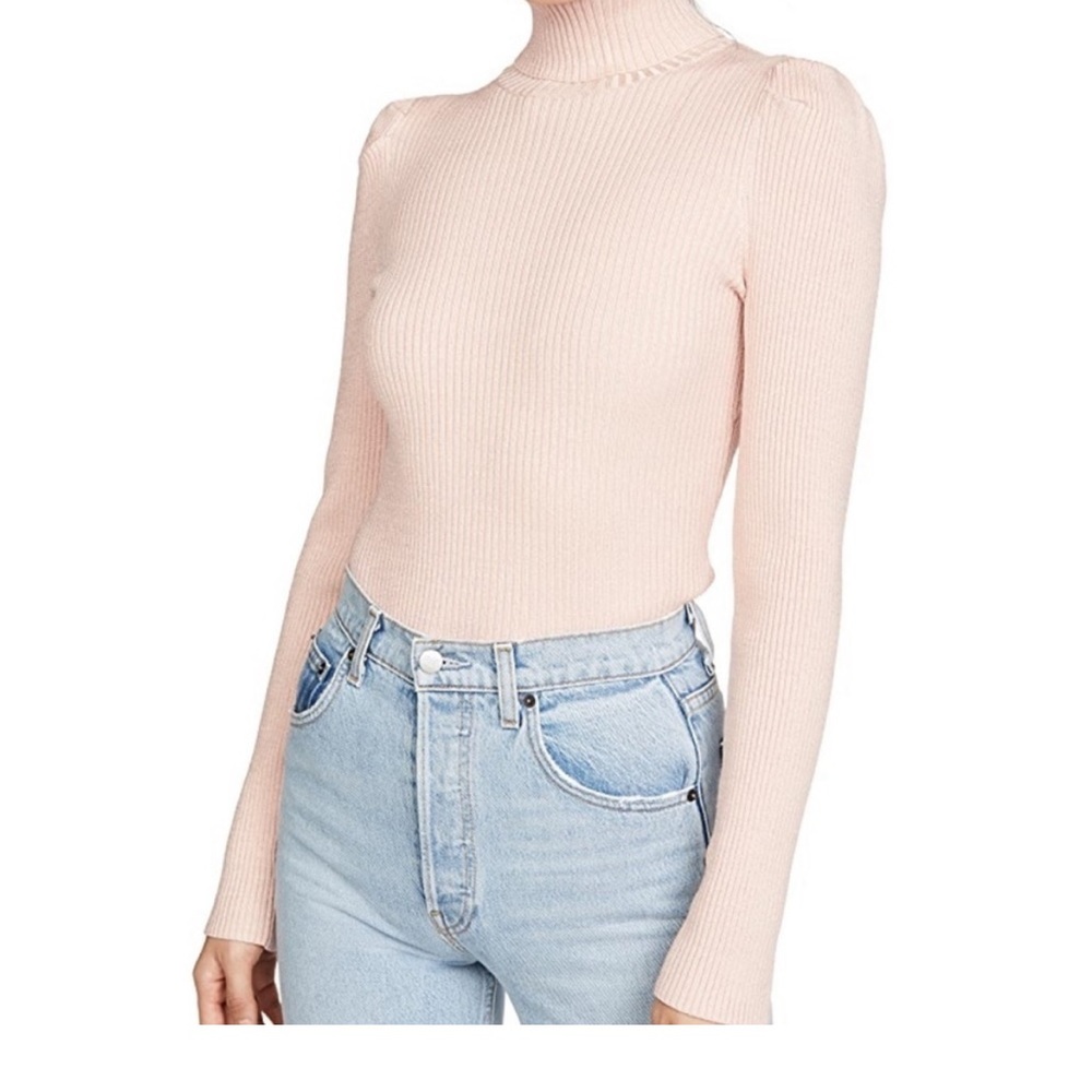 525 America Metallic Rib Puff Sleeve Sweater in pale Pink Size Large NWOT